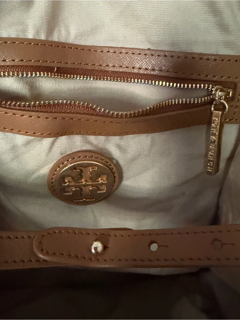 Tory Burch Orange Nylon Tote with Brown Leather Trim and Logo Medallion